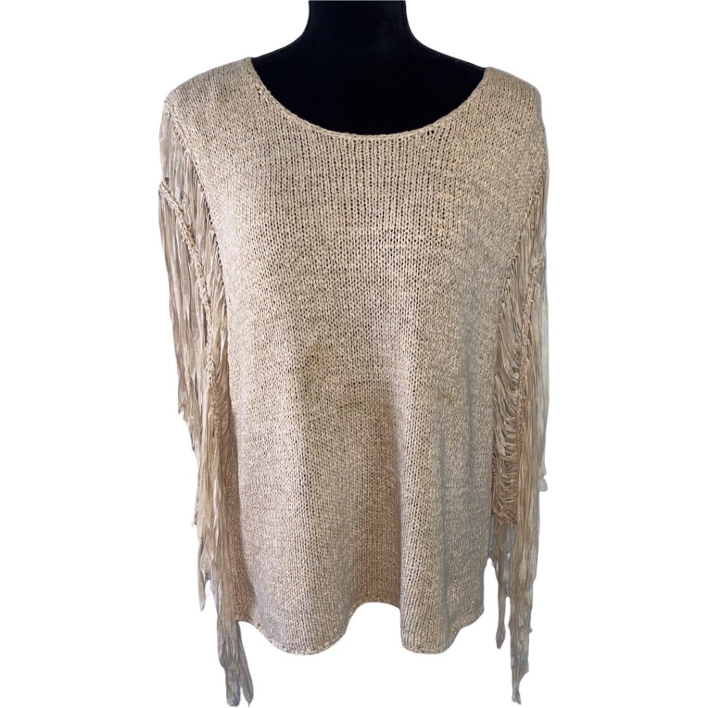 Chico’s Tan Fringe Sleeve Sweater